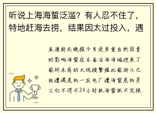听说上海海蜇泛滥?有人忍不住了,特地赶海去捞,结果因太过投入,遇涨潮悲剧了