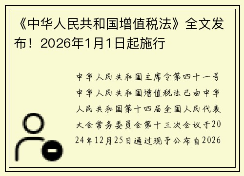 《中华人民共和国增值税法》全文发布！2026年1月1日起施行